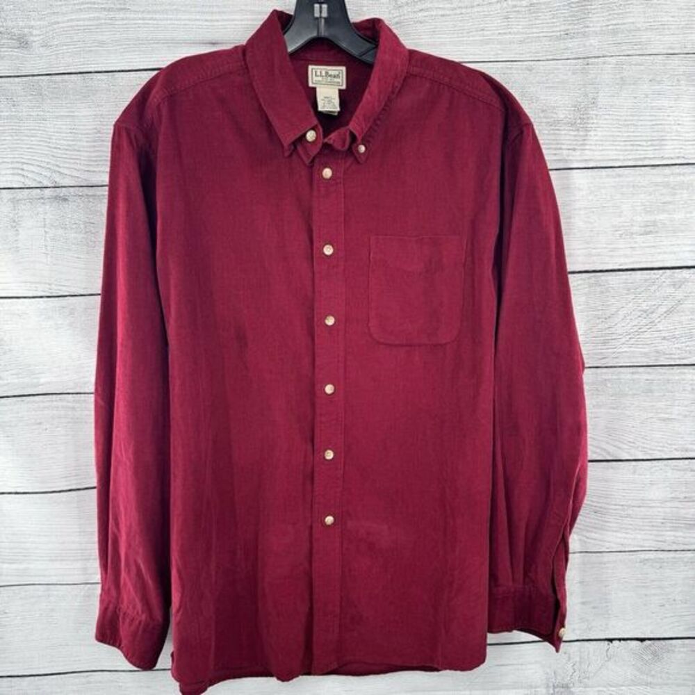 LL Bean Shirt‎ Mens Large Red Burgundy Corduroy Button Up Cotton Cords Outdoor